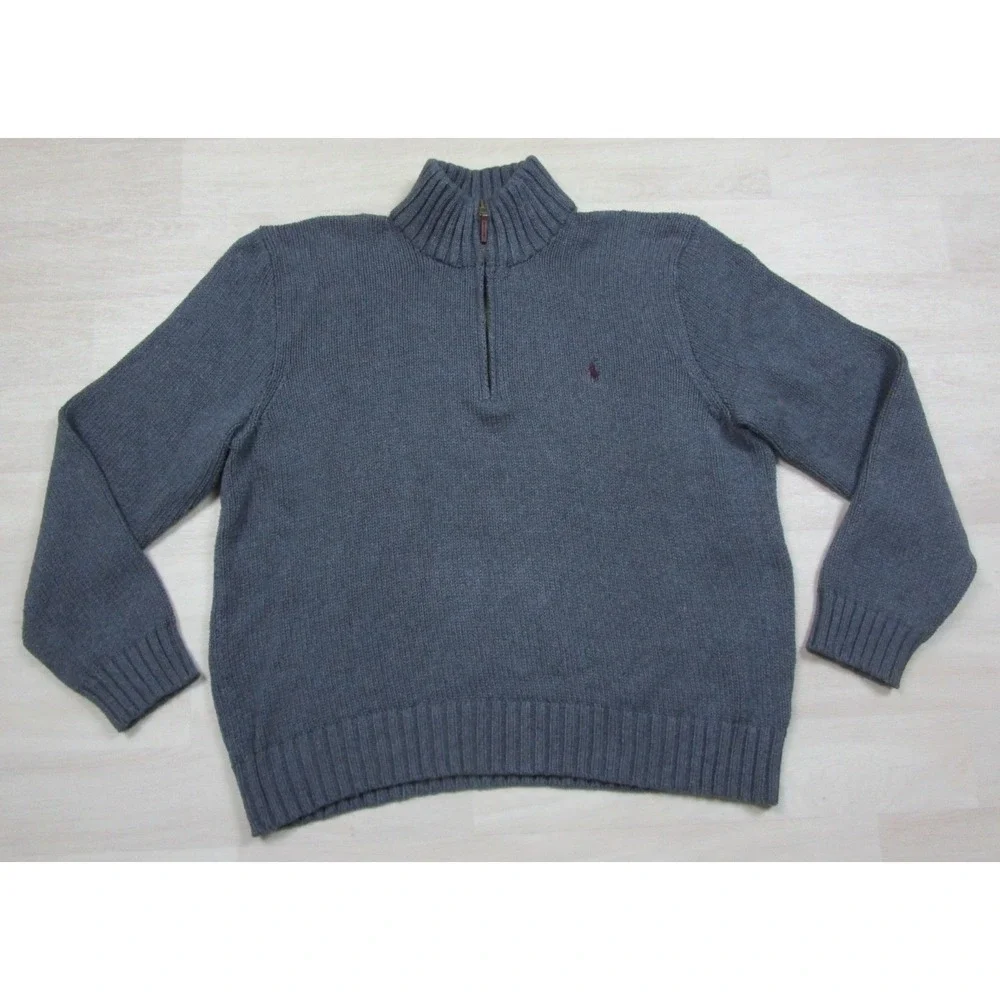 Vintage 90s POLO Ralph Lauren Cotton 1/4 Zip Sweater Men's (XL) Preppy Y2K